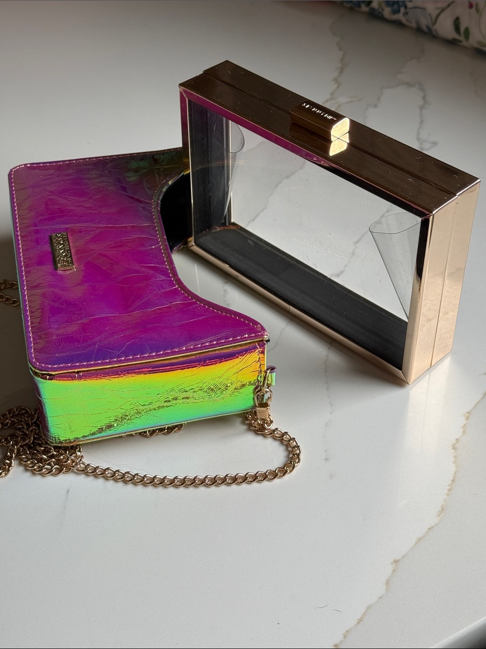 New Iridescent Crossbody Bag with Gold Chain